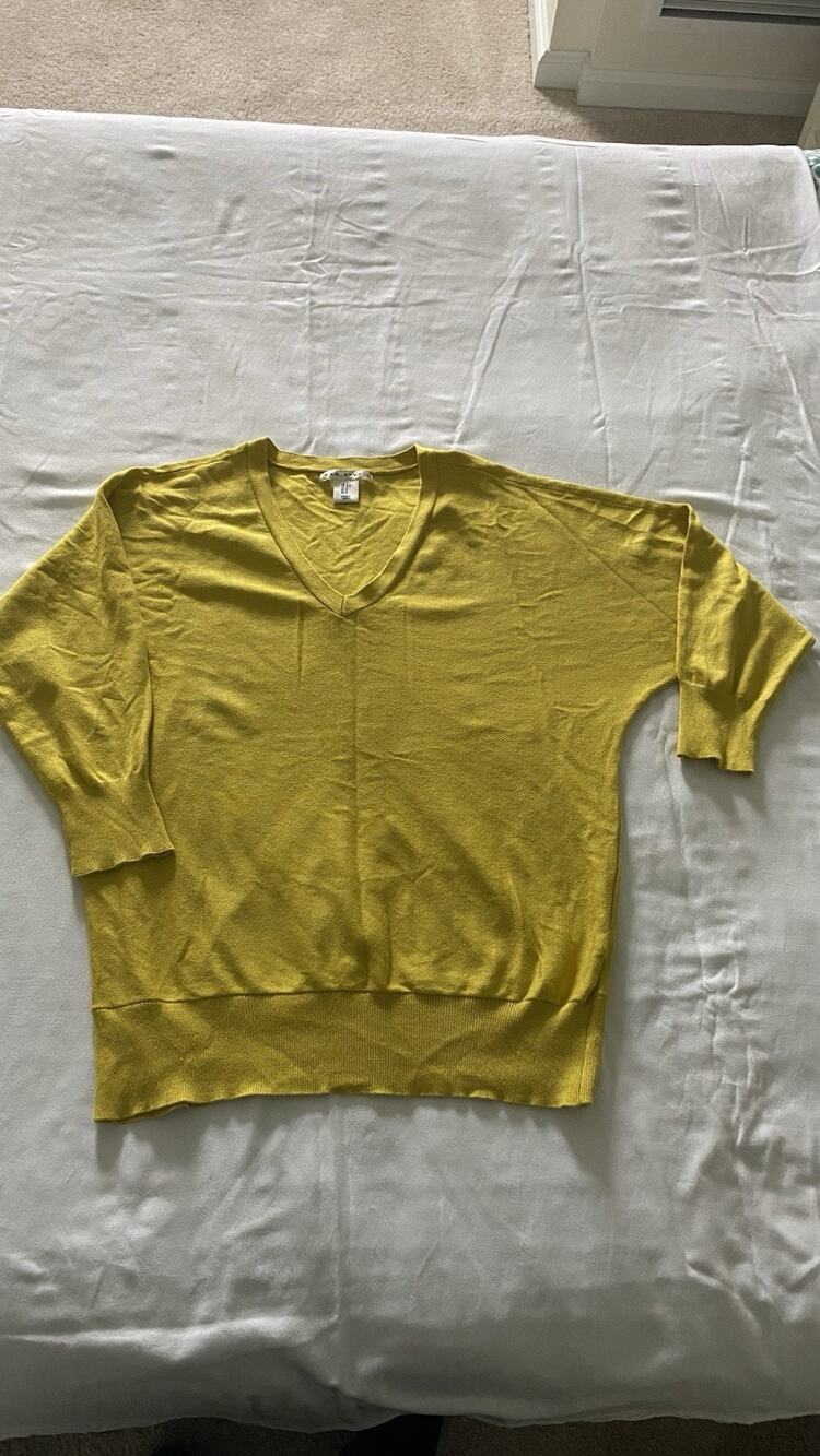 Max Studio Women's Long Sleeve Yellow Mustard V Neck Top Size S